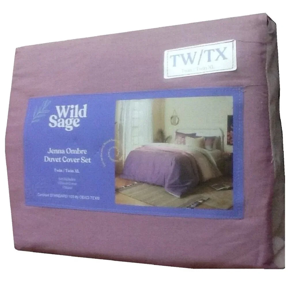 new 2-pc Wild Sage Jenna PURPLE + PINK Ombre Cotton TWIN / TWIN XL Duvet Cover